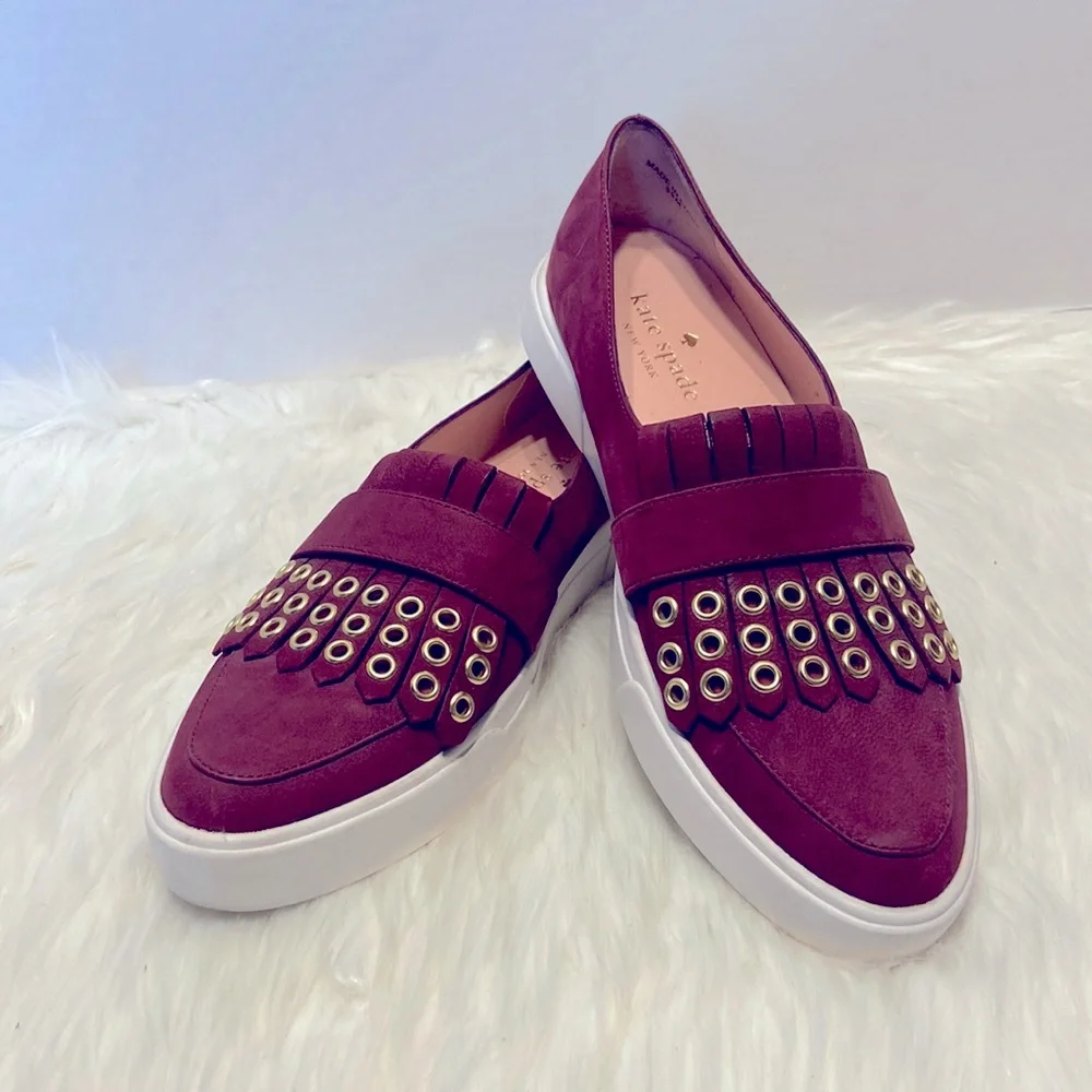 Kate Spade Courtney Grommet Slip On Burgundy Size 5 1/2 - Picture 2 of 11